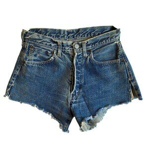 Vtg Levis 501 Jean Shorts Womens 26 70s Big E Selvedge Cut Off Distress Thrashed
